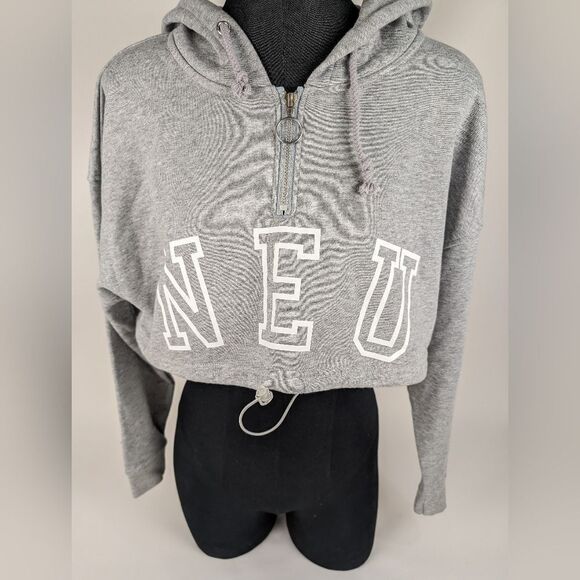 Cropped NEU Neuapparel Hoodie Sweatshirt Grey Women's Medium Long Sleeve - Picture 2 of 8
